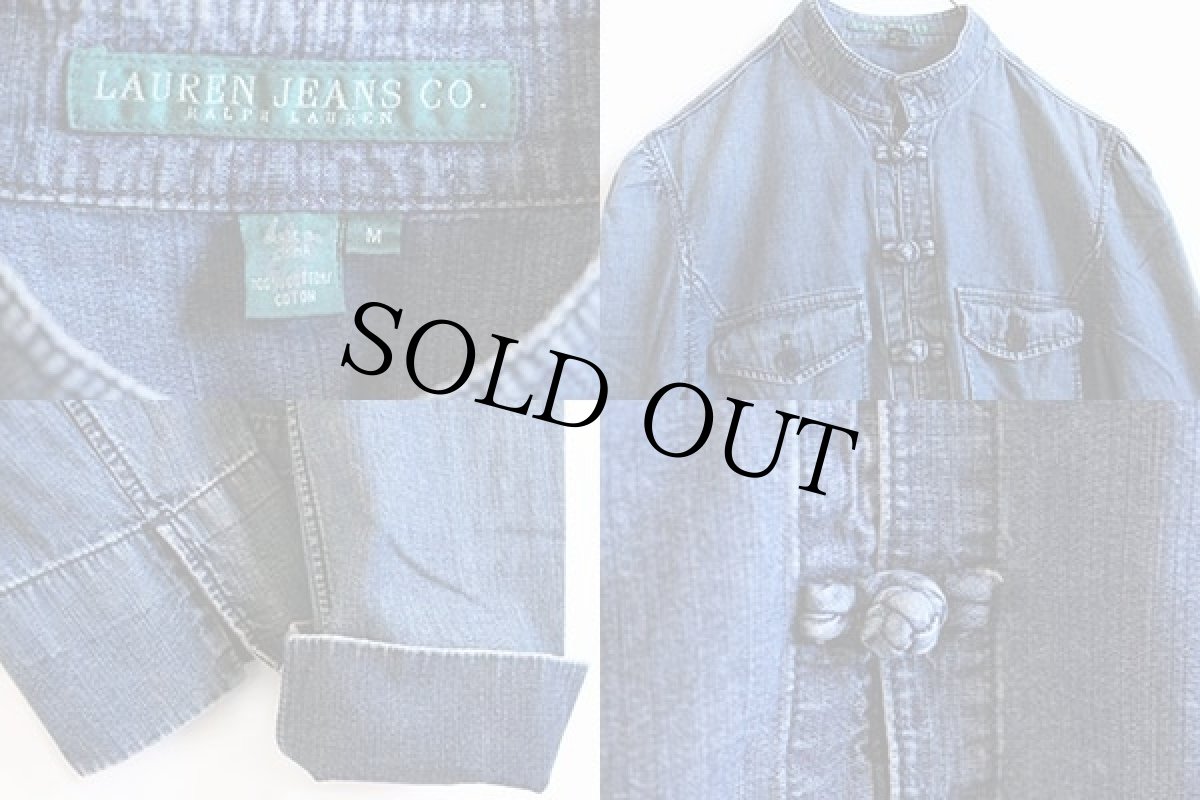画像3: LAUREN JEANS ラルフローレン スタンドカラー チャイナボタン ダンガリーシャツ M (3)