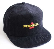 画像1: デッドストック★80s USA製 Swingster PENNZOIL ロゴ刺繍 コーデュロイキャップ 黒 (1)