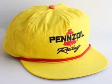 画像1: デッドストック★90s PENNZOIL ロゴ刺繍 コットンキャップ 黄 (1)