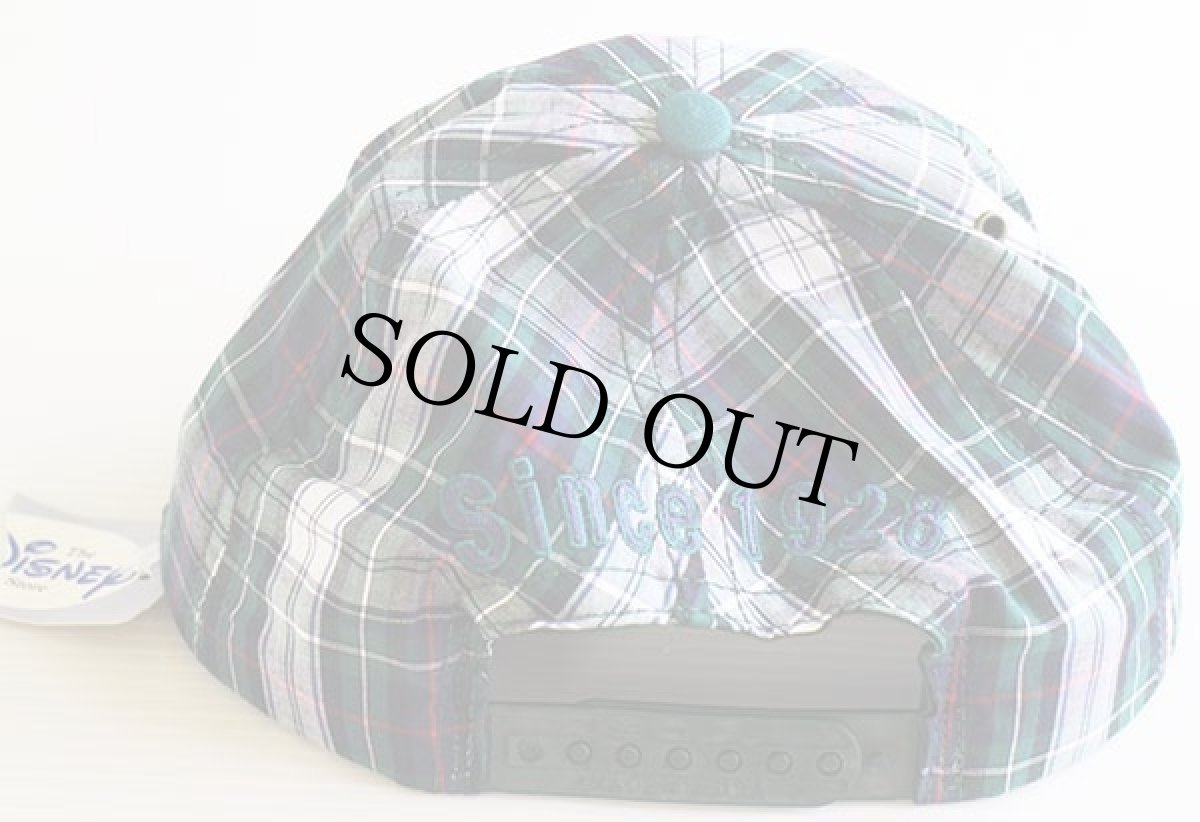 画像2: デッドストック★90s USA製 Disneyディズニー MICKEYミッキー 刺繍 タータンチェック キャップ (2)