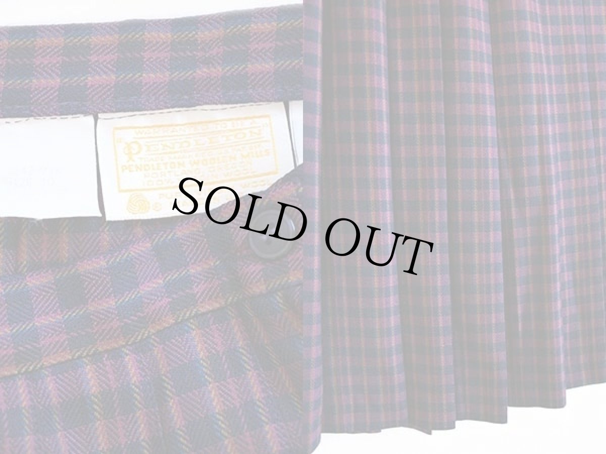 画像3: 70s USA製 PENDLETONペンドルトン チェック ロング ウール プリーツスカート 10 (3)