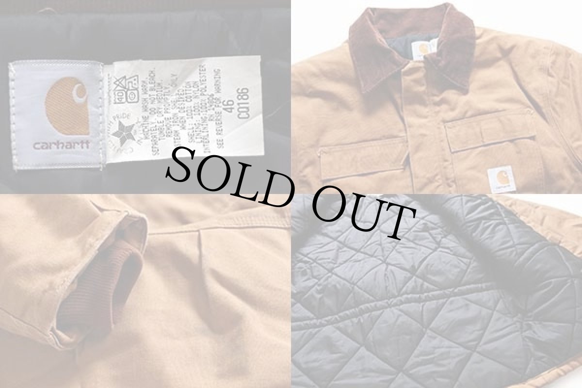 画像3: 80s USA製 carharttカーハート キルティングライナー ダック地 トラディショナルコート 茶 46 (3)