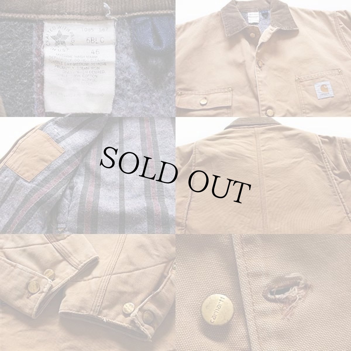 画像3: 90s USA製 carharttカーハート ブランケットライナー ダック地 チョアコート カバーオール 茶 46 (3)