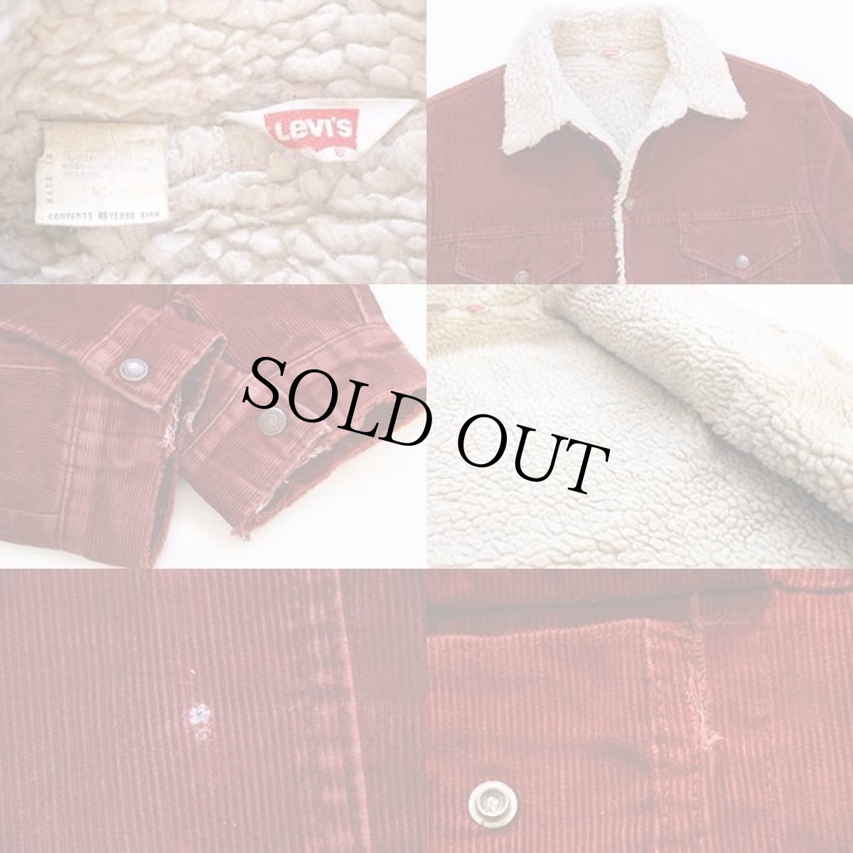 画像3: 70s USA製 Levi'sリーバイス ボアライナー コーデュロイジャケット バーガンディ M (3)