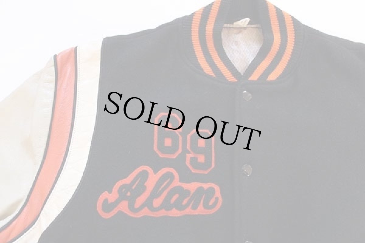 画像3: 60s BUTWINバトウィン パッチ付き メルトン ウール 袖革スタジャン 黒 46 (3)