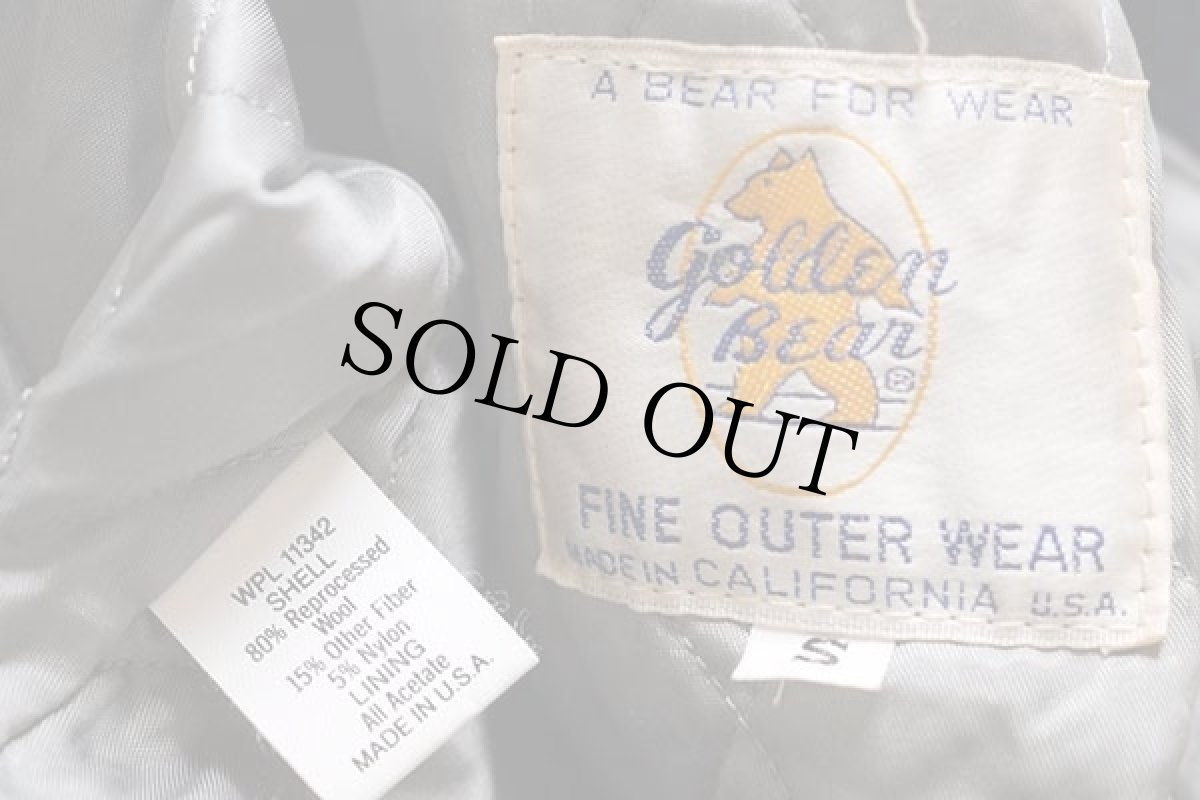 画像4: 80s USA製 Golden Bear キルティングライナー メルトン ウール 袖革スタジャン 青 S (4)