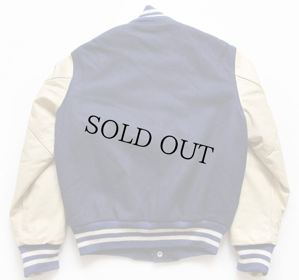 画像2: 80s USA製 Golden Bear キルティングライナー メルトン ウール 袖革スタジャン 青 S (2)