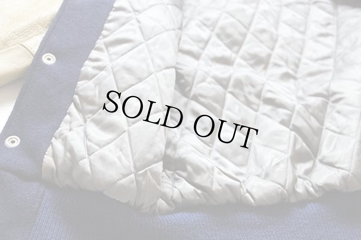 画像5: 80s USA製 Golden Bear キルティングライナー メルトン ウール 袖革スタジャン 青 S (5)