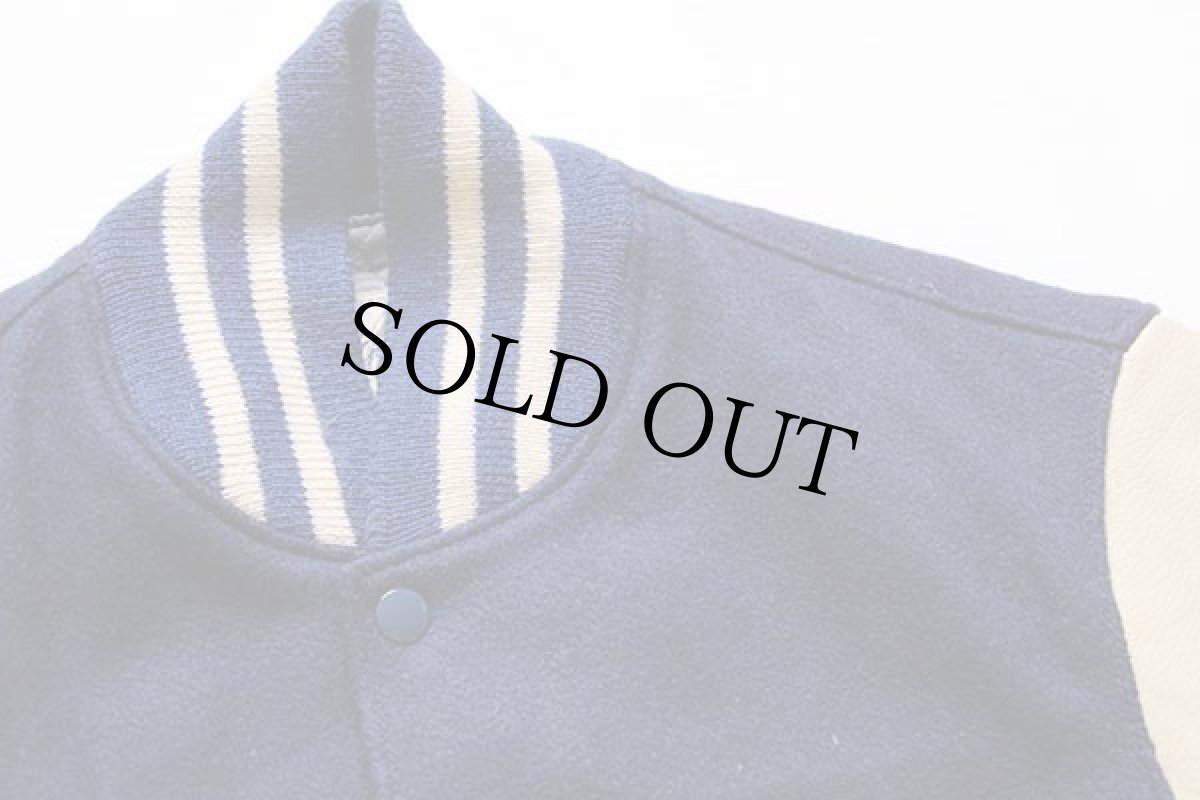 画像3: 80s USA製 Golden Bear キルティングライナー メルトン ウール 袖革スタジャン 青 S (3)