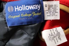 画像4: 90s USA製 Holloway メルトン ウール 袖革スタジャン 赤×薄茶 40 (4)