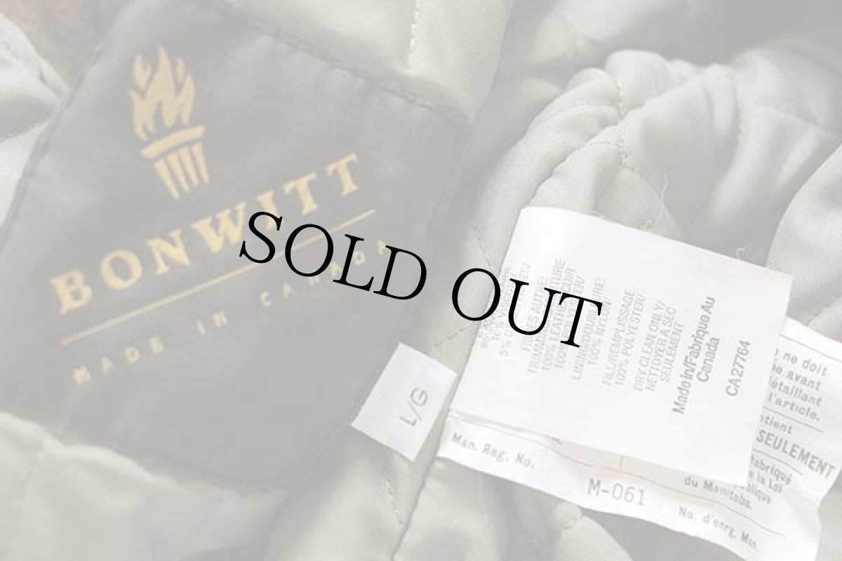 画像4: カナダ製 BONWITT 刺繍入り メルトン ウール 袖革スタジャン 茶×焦げ茶 L (4)