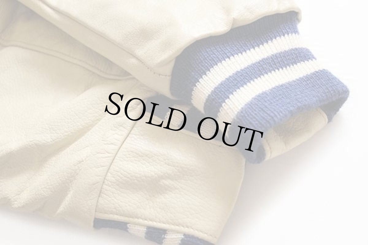 画像6: 80s USA製 Golden Bear キルティングライナー メルトン ウール 袖革スタジャン 青 S (6)