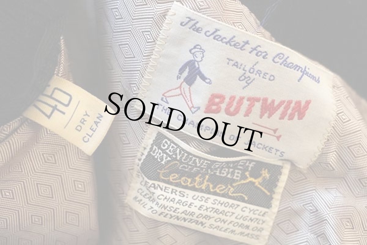 画像4: 60s BUTWINバトウィン パッチ付き メルトン ウール 袖革スタジャン 黒 46 (4)