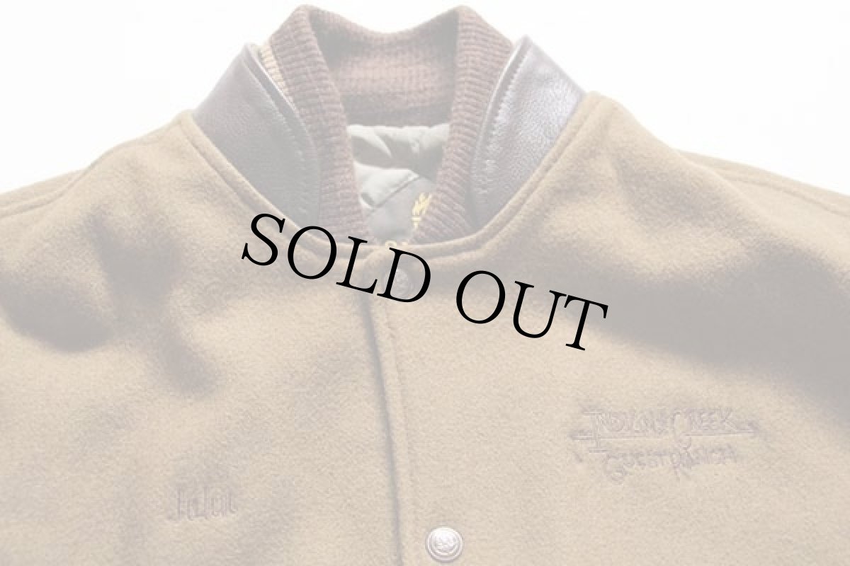 画像3: カナダ製 BONWITT 刺繍入り メルトン ウール 袖革スタジャン 茶×焦げ茶 L (3)