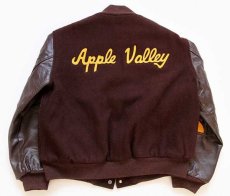 画像2: 80s USA製 TROPHY JACKETS パッチ付き メルトン ウール 袖革スタジャン 茶 M (2)