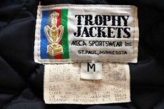 画像4: 80s USA製 TROPHY JACKETS パッチ付き メルトン ウール 袖革スタジャン 茶 M (4)