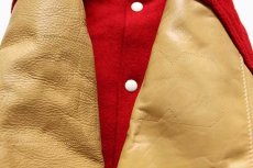 画像6: 90s USA製 Holloway メルトン ウール 袖革スタジャン 赤×薄茶 40 (6)
