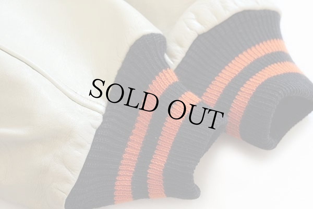 画像6: 60s BUTWINバトウィン パッチ付き メルトン ウール 袖革スタジャン 黒 46 (6)