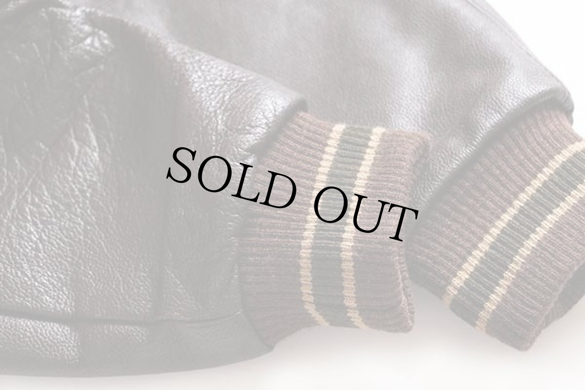 画像6: カナダ製 BONWITT 刺繍入り メルトン ウール 袖革スタジャン 茶×焦げ茶 L (6)