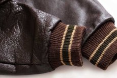 画像6: カナダ製 BONWITT 刺繍入り メルトン ウール 袖革スタジャン 茶×焦げ茶 L (6)