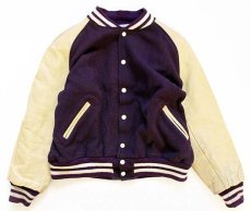 画像1: 60s CHIPPEWA VALLEY メルトン ウール 袖革スタジャン 紫×クリーム 42 (1)