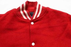 画像3: 90s USA製 Holloway メルトン ウール 袖革スタジャン 赤×薄茶 40 (3)
