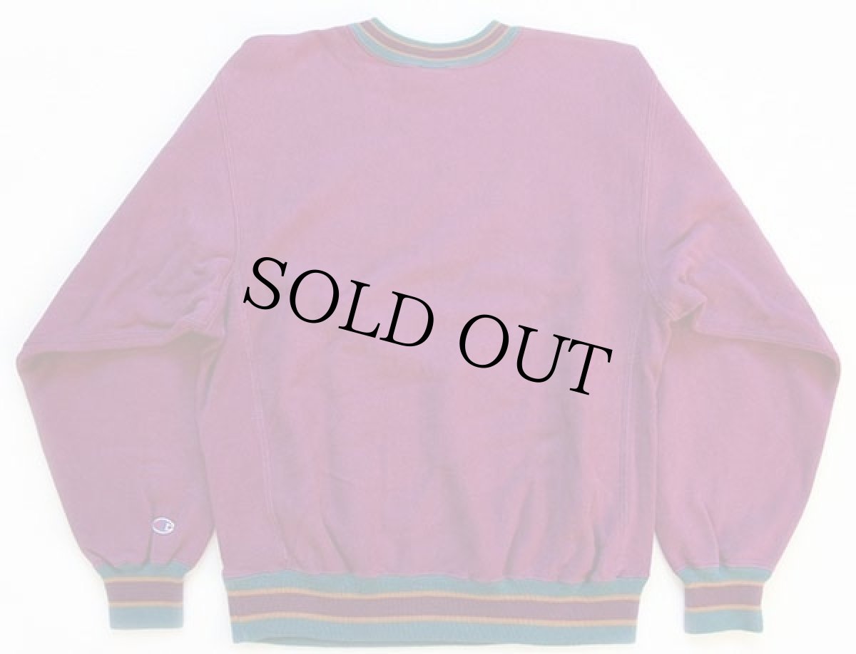 画像2: 90s USA製 Championチャンピオン ワンポイント リブライン リバースウィーブ スウェット 紫 L (2)