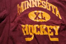 画像2: 80s USA製 Championチャンピオン MINNESOTA HOCKEY 三段中抜き リバースウィーブ スウェット バーガンディ XL (2)