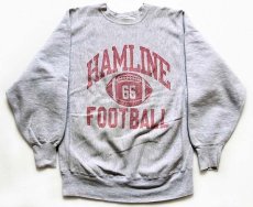 画像1: 90s USA製 Championチャンピオン HAMLINE 66 FOOTBALL 三段中抜き リバースウィーブ スウェット 杢グレー XL (1)