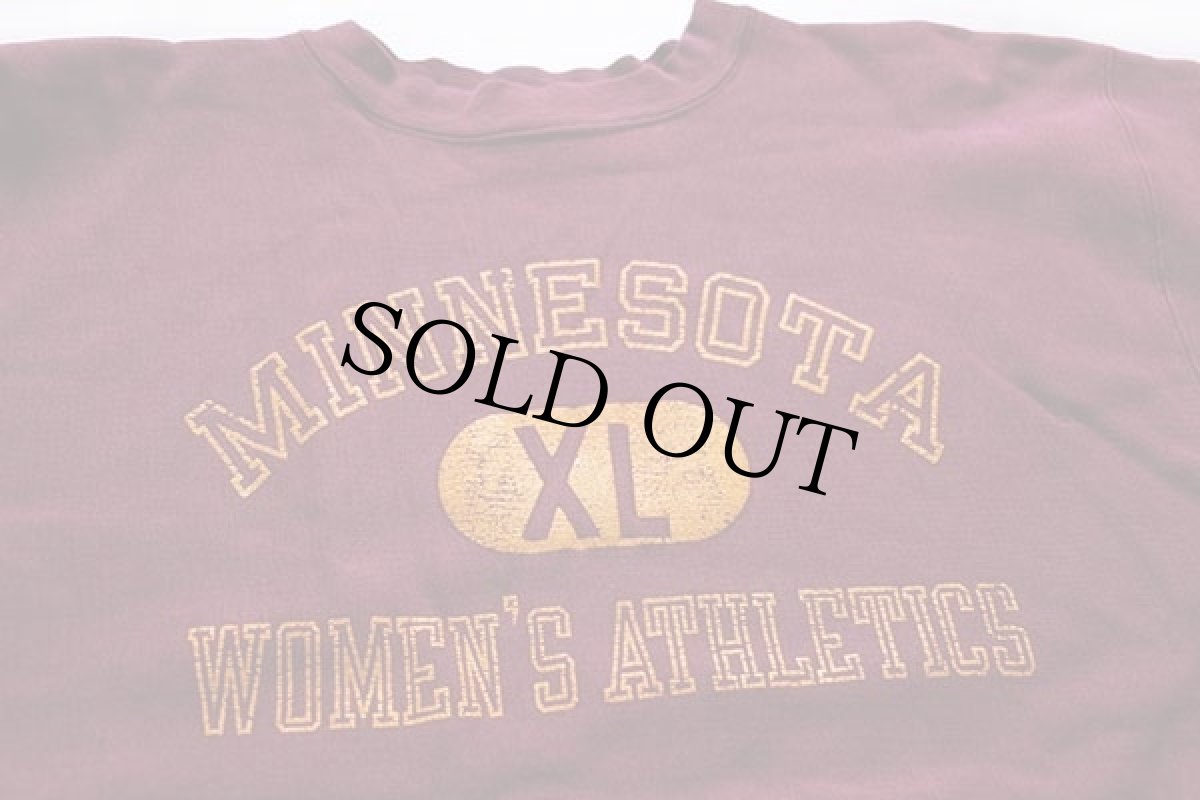 画像2: 80s USA製 Championチャンピオン MINNESOTA 三段中抜き リバースウィーブ スウェット バーガンディ XL (2)