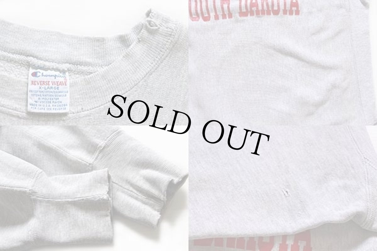 画像3: 90s USA製 Championチャンピオン UNIVERSITY 77 SOUTH DAKOTA 三段中抜き リバースウィーブ スウェット 杢グレー XL (3)