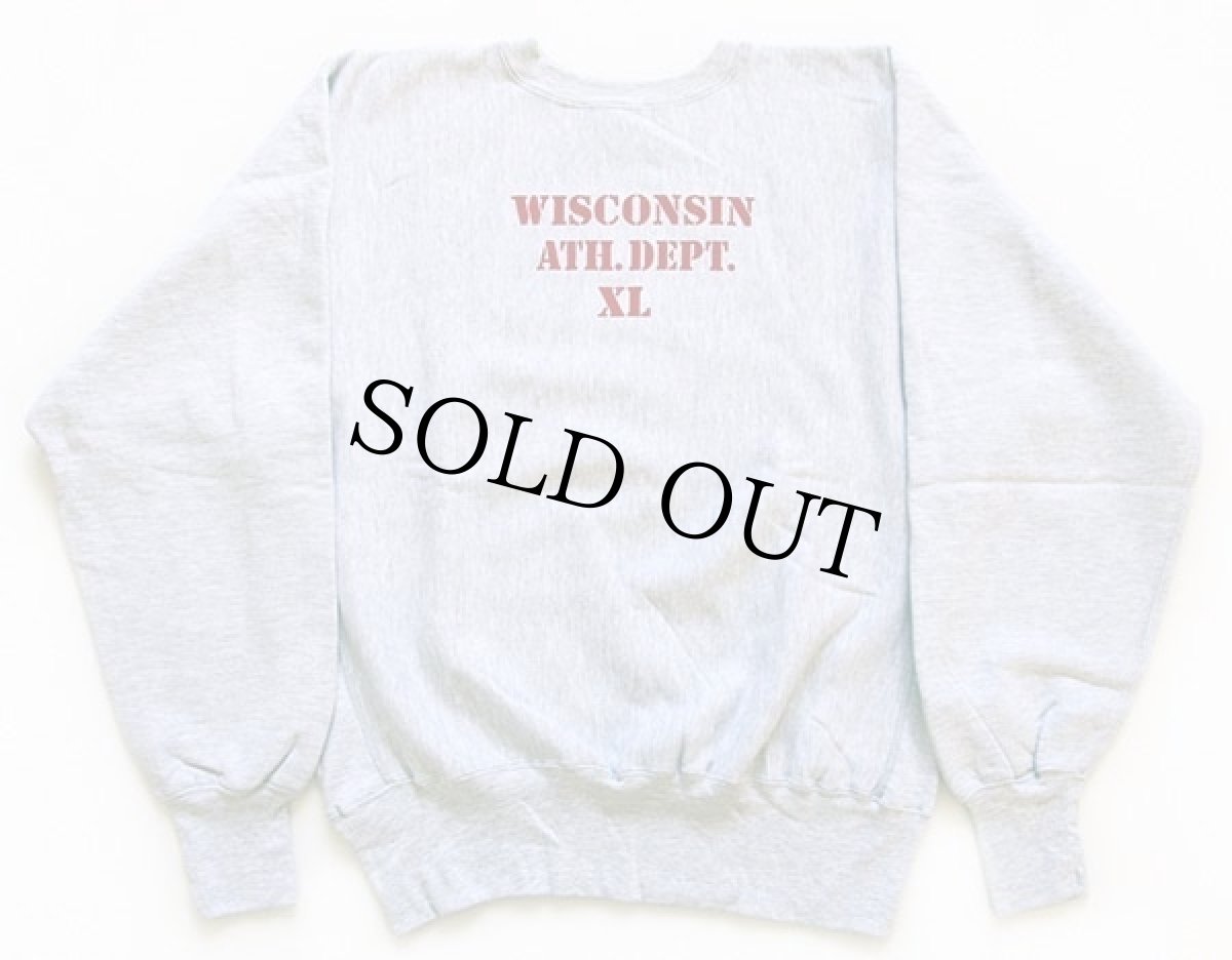 画像2: デッドストック★90s USA製 Championチャンピオン ステンシル 染み込みプリント リバースウィーブ スウェット 杢グレー XL (2)