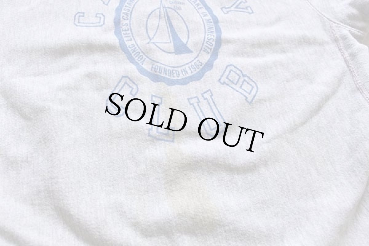 画像2: 80s USA製 Championチャンピオン CASTAWAY CLUB 染み込みプリント リバースウィーブ スウェット 杢グレー XL (2)