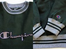 画像3: 90s Championチャンピオン スクリプト ビッグロゴ刺繍 リブライン リバースウィーブ 緑 (3)