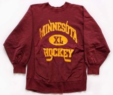 画像1: 80s USA製 Championチャンピオン MINNESOTA HOCKEY 三段中抜き リバースウィーブ スウェット バーガンディ XL (1)