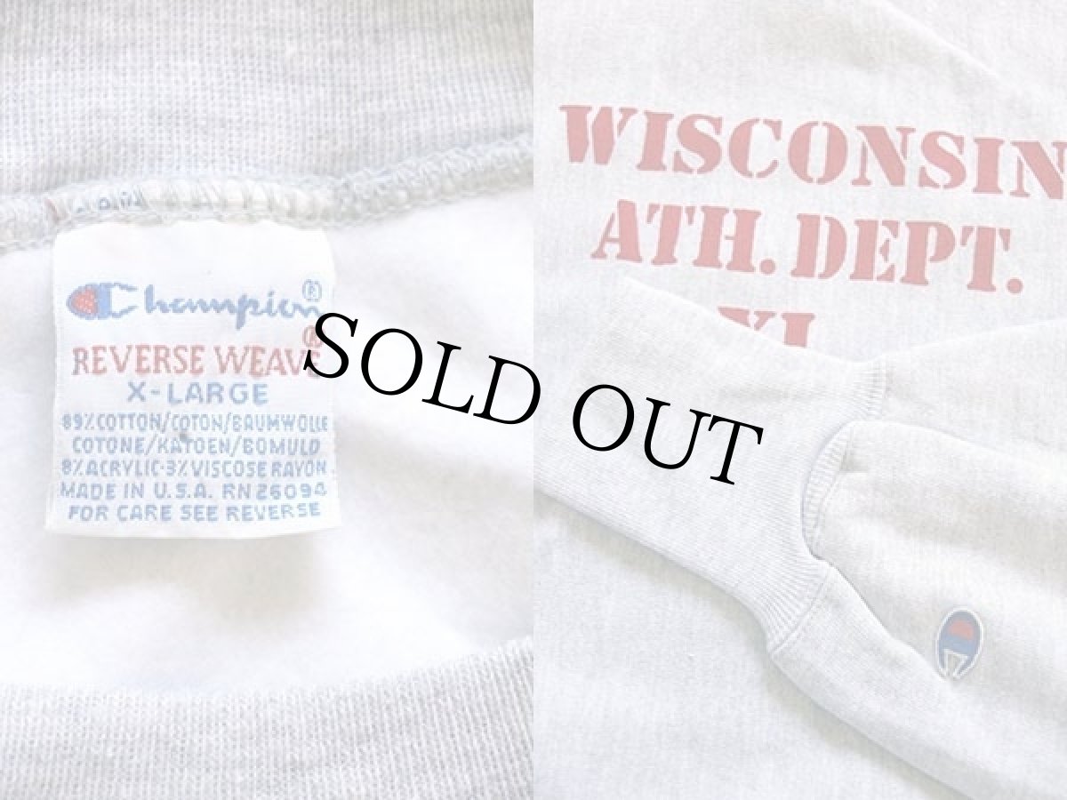 画像3: デッドストック★90s USA製 Championチャンピオン ステンシル 染み込みプリント リバースウィーブ スウェット 杢グレー XL (3)