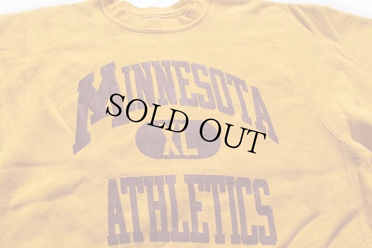 画像2: 90s USA製 Championチャンピオン MINNESOTA ATHLETICS 三段中抜き リバースウィーブ スウェット イエロー L (2)