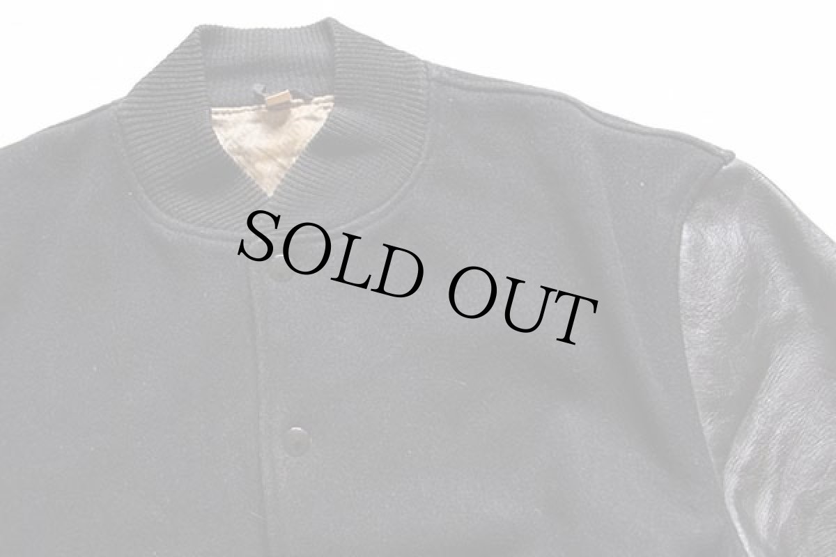 画像3: 60s BUTWINバトウィン メルトン ウール 袖革スタジャン 黒×黒 44 (3)