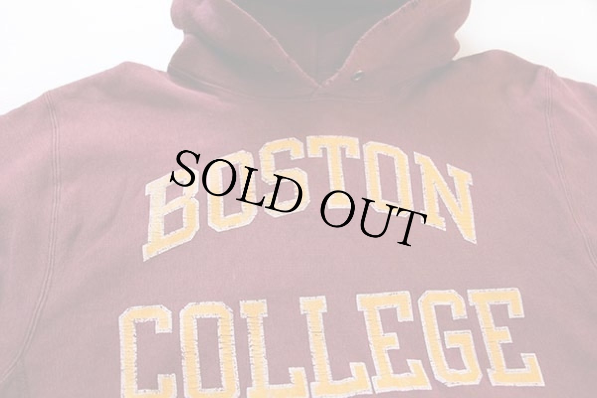 画像2: 80s USA製 Championチャンピオン BOSTON COLLEGE リバースウィーブ スウェットパーカー バーガンディ L (2)