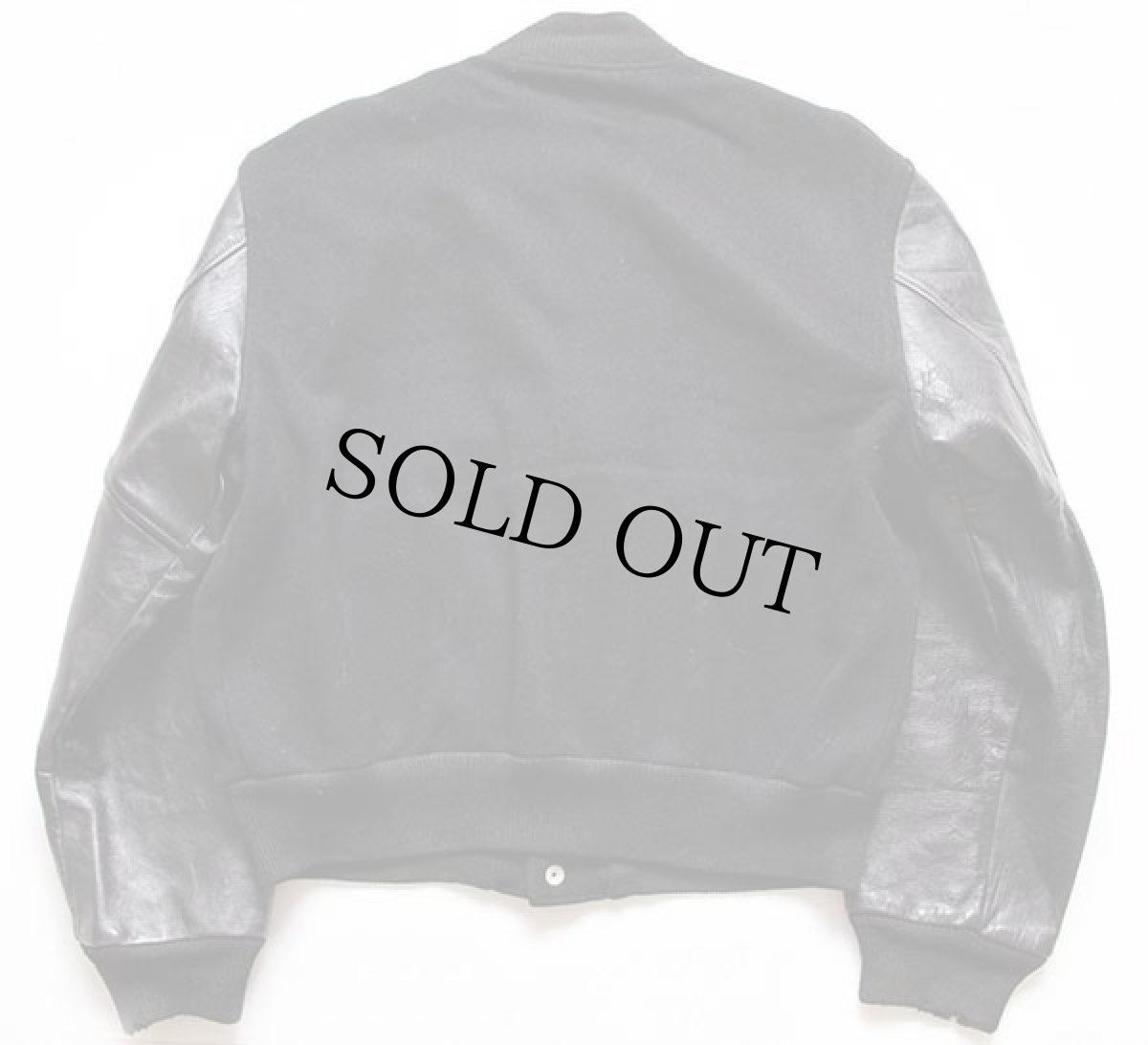 画像2: 60s BUTWINバトウィン メルトン ウール 袖革スタジャン 黒×黒 44 (2)