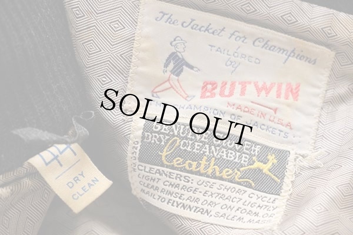 画像4: 60s BUTWINバトウィン メルトン ウール 袖革スタジャン 黒×黒 44 (4)