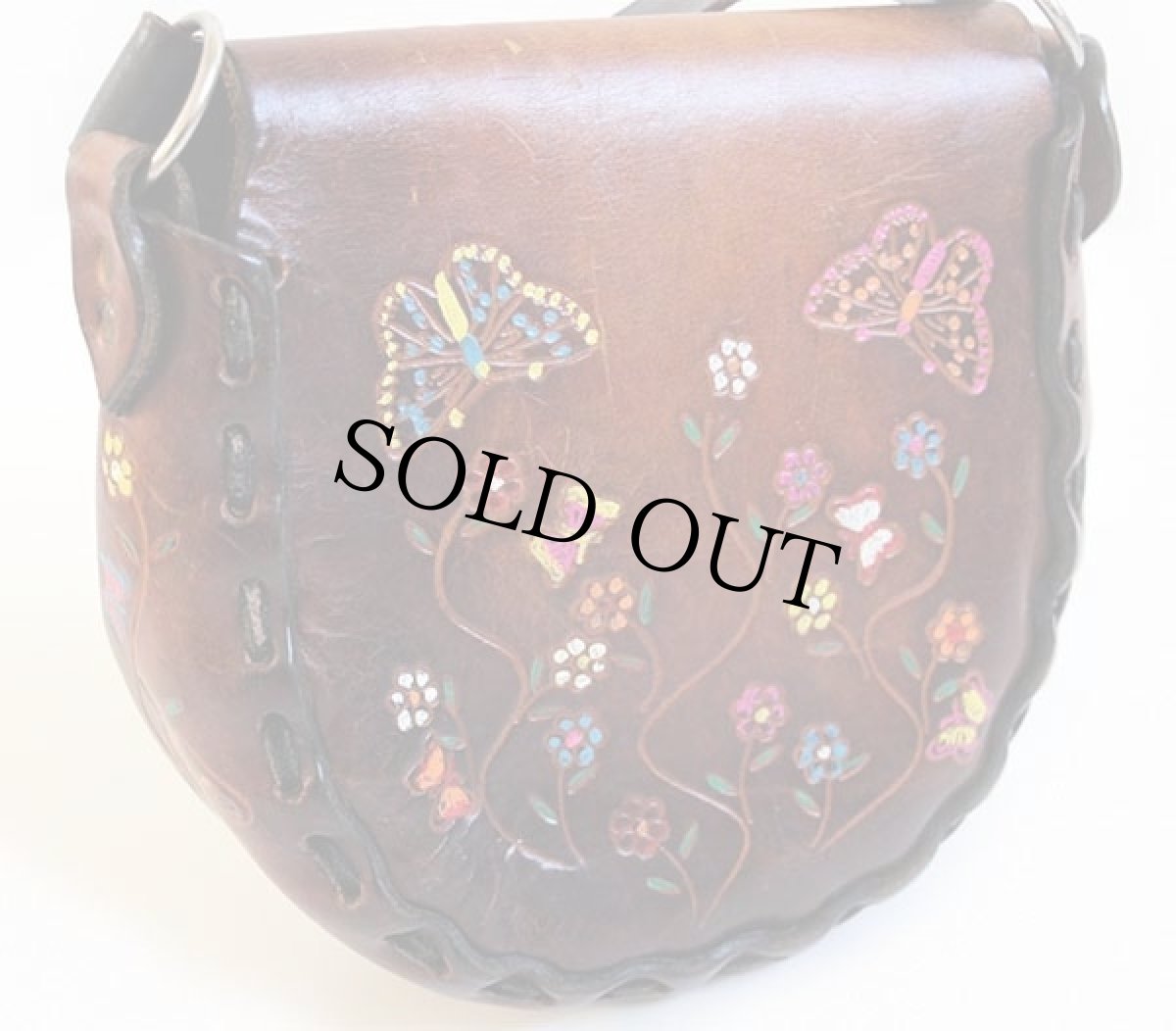 画像2: 70s ESPINOZA 花柄 カービング ペイント レザー ショルダーバッグ 焦げ茶 (2)