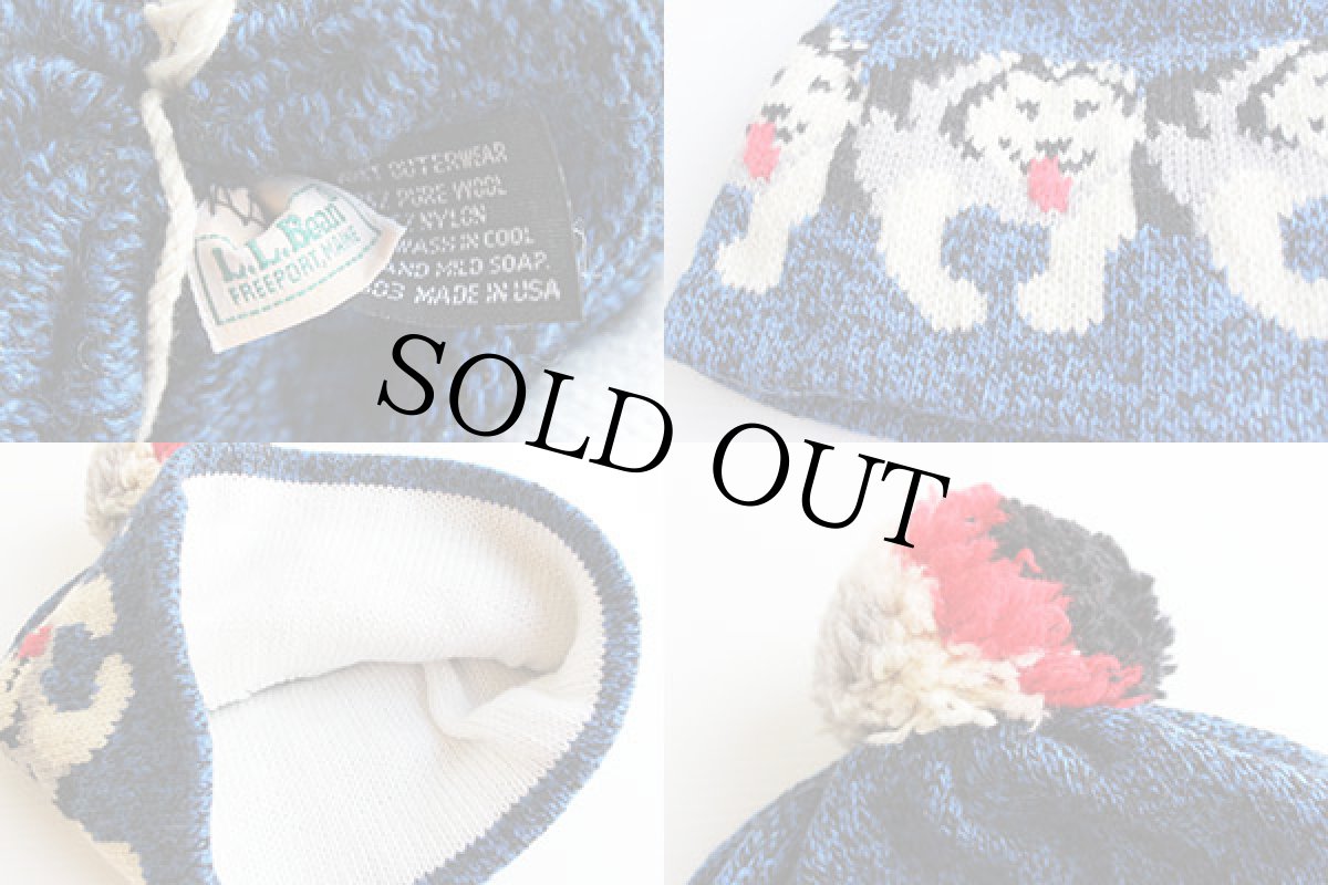 画像3: 80s USA製 L.L.Bean ハスキー柄 ウール ニットキャップ 霜降り青 (3)