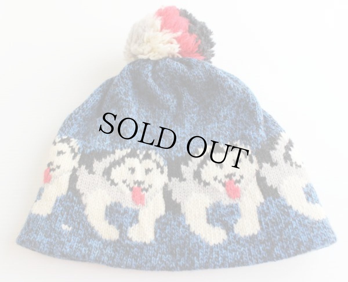 画像2: 80s USA製 L.L.Bean ハスキー柄 ウール ニットキャップ 霜降り青 (2)