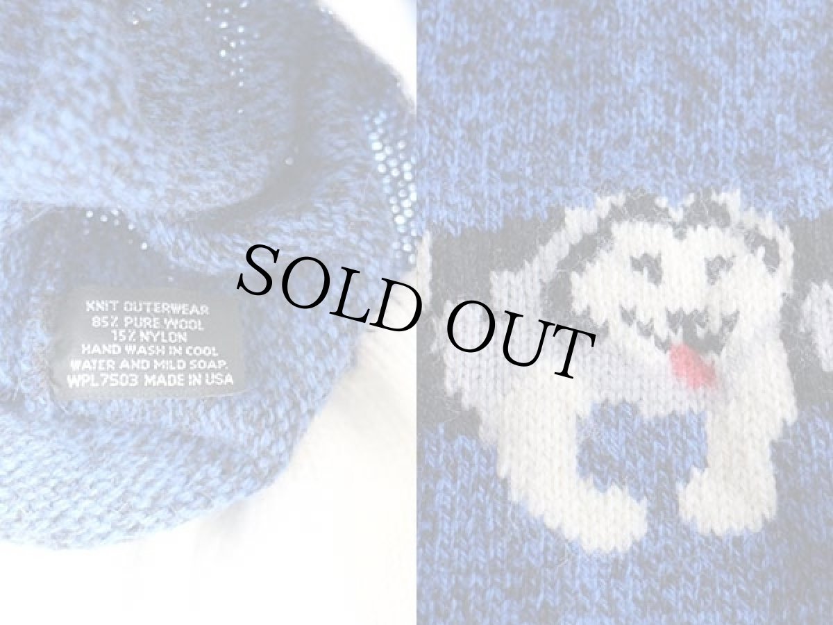 画像3: 80s USA製 ハスキー柄 ウール ニットキャップ 霜降り青 (3)