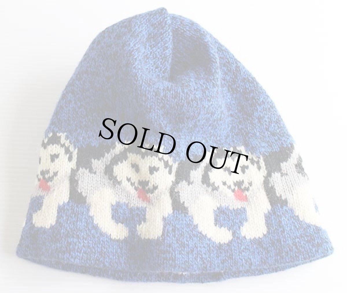 画像2: 80s USA製 ハスキー柄 ウール ニットキャップ 霜降り青 (2)