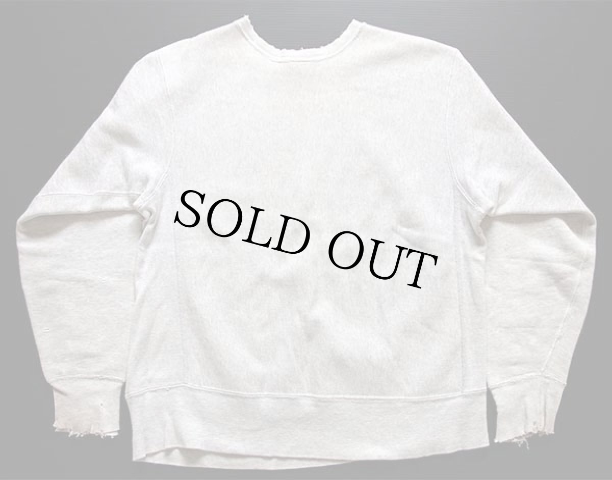 画像2: 70s USA製 Championチャンピオン 単色タグ 無地 目無し リバースウィーブ スウェット ボロ 杢ライトグレー L (2)