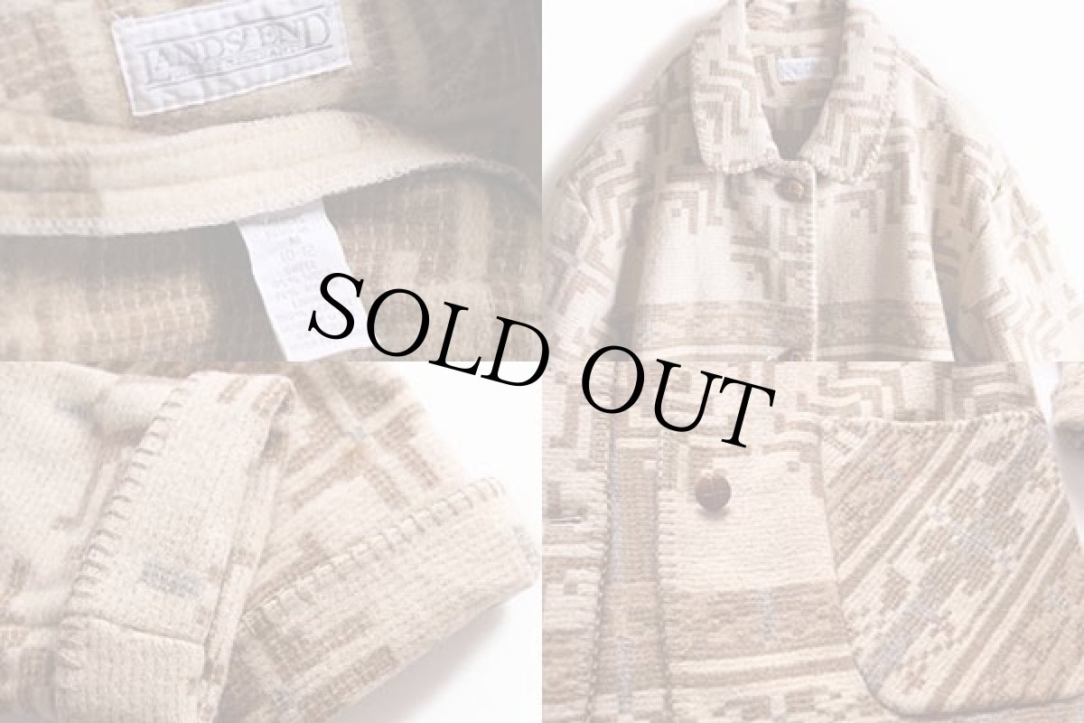 画像3: 80s USA製 LANDS'ENDランズエンド フォークロア柄 ウール ラグジャケット W-M (3)