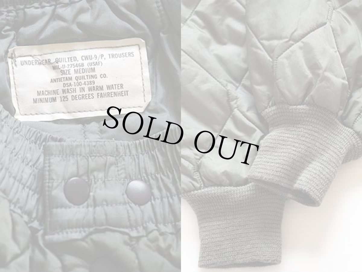 画像3: 60s 米軍 USAF CWU-9/P ナイロン キルティング ライナーパンツ 初期型 セージグリーン M (3)