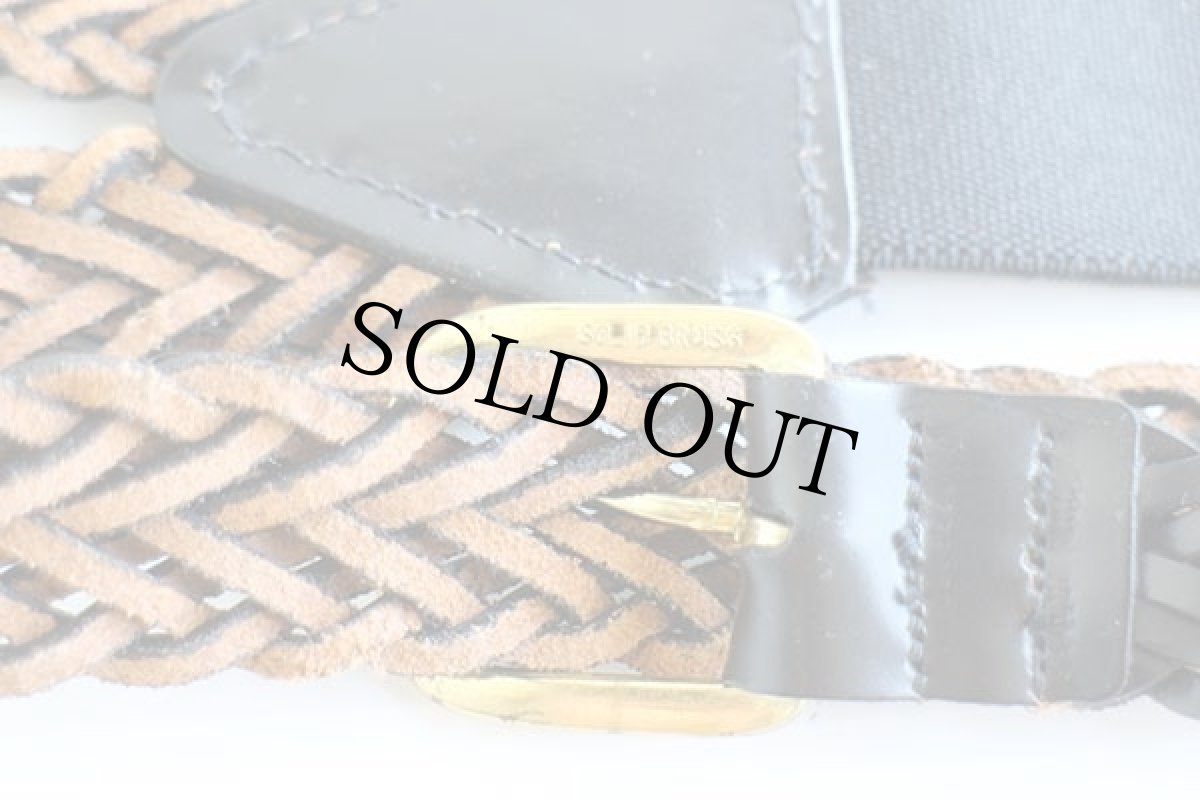 画像3: UNKNOWN ボタンタブ式 編み込みレザー サスペンダー 黒★1066 (3)